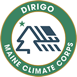 green circle with blue pine tree and northern star inside, climate corps logo