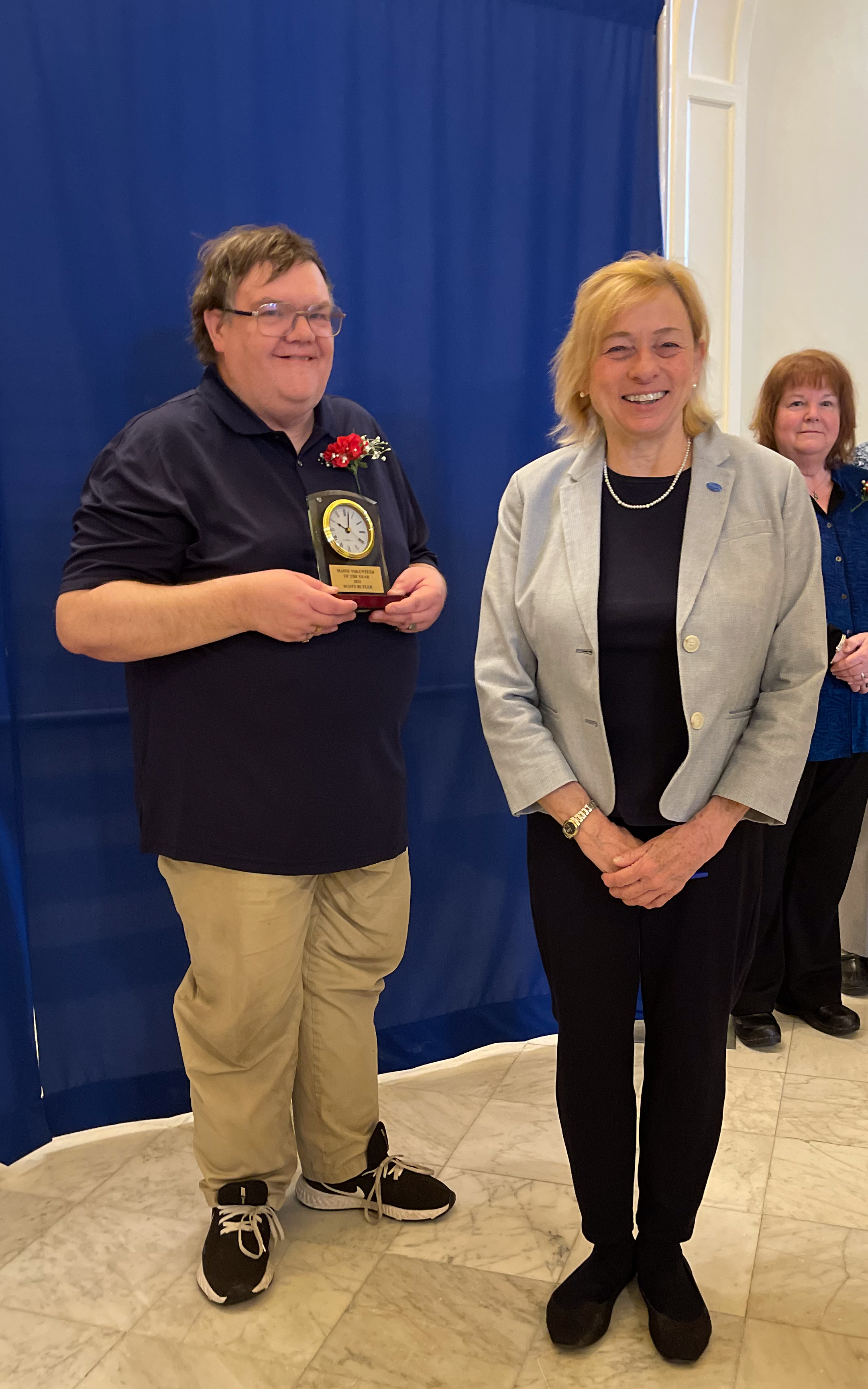 Portrait of Scott Butler with Maine Governor Janet Mills