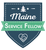 Shield shape with star at top and words Maine Service Fellows