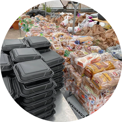 Boxed meals and supplies ready for delivery