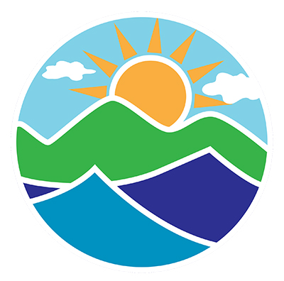 round icon of hills with sun rising
