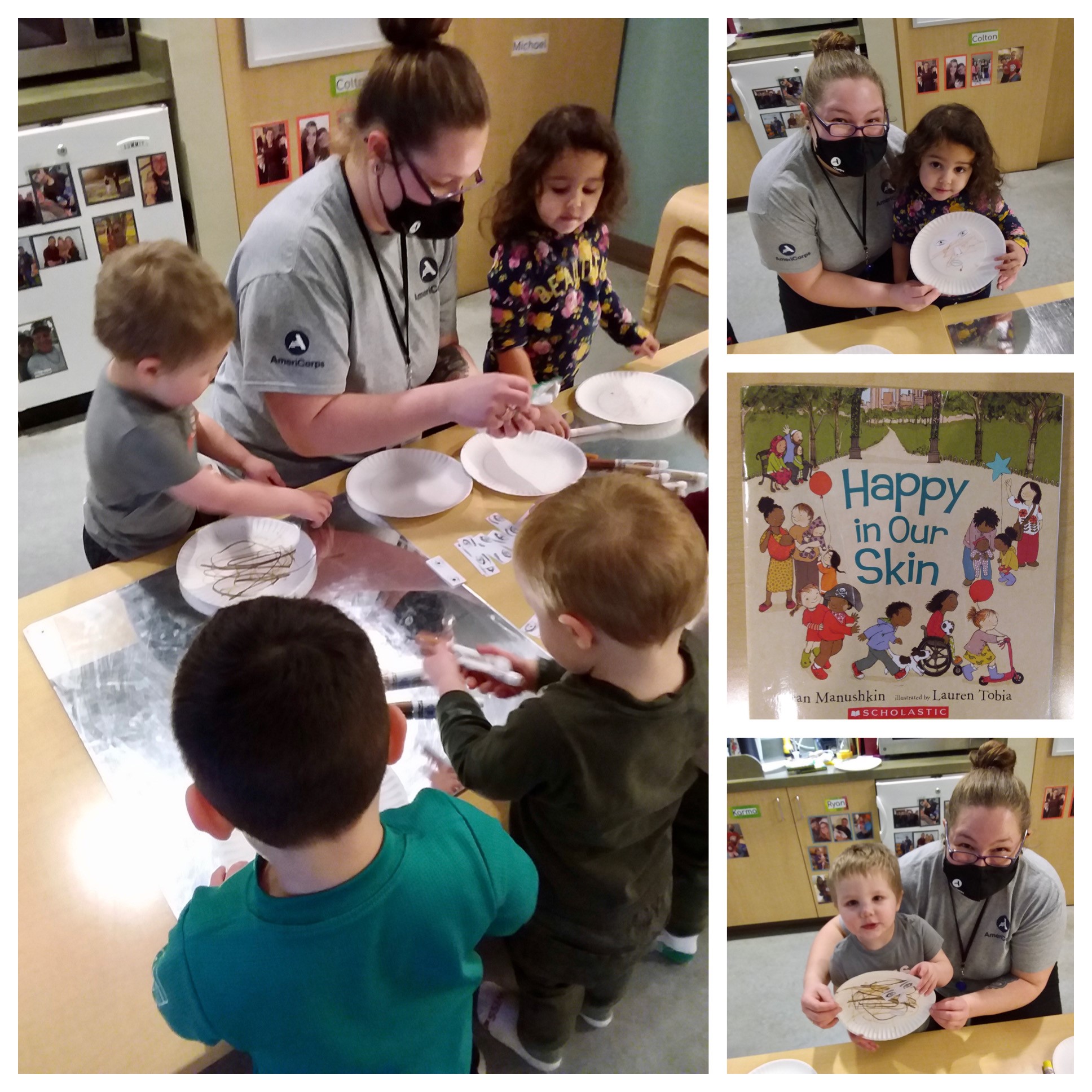 Collage of images featuring a teacher and toddlers in a classroom