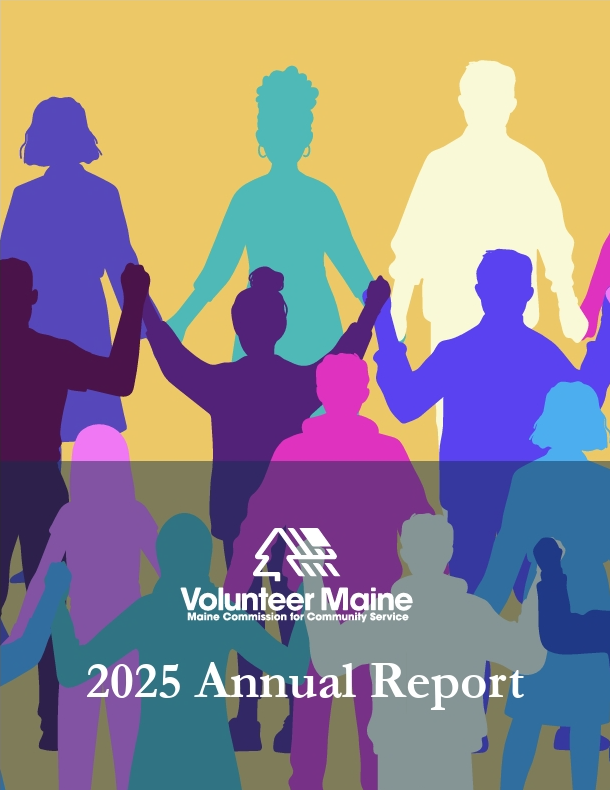 Front Cover of the Annual Report featuring people standing next to each other holding hands and raising their arms up